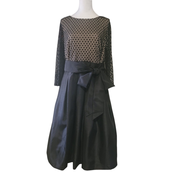 Jessica Howard Chic 3/4 Sleeves Black Polka Dot Mesh Fit & Flare Dress, 16W, NWT - Picture 2 of 11
